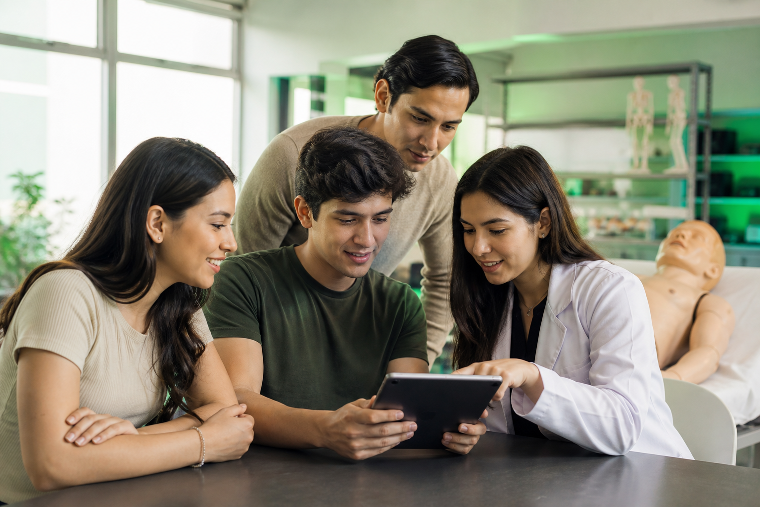 Estudantes em laboratório clínico