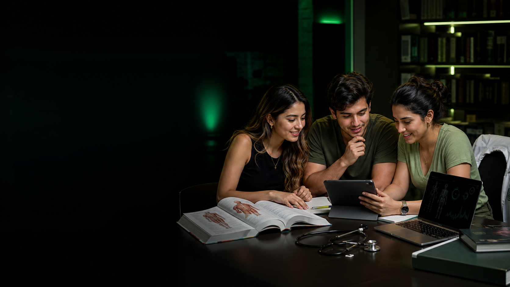 Estudantes de Medicina estudando juntos